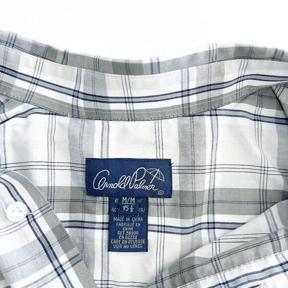Arnold Palmer Mens Casual Button Down Shirt Plaid Short Sleeve Green Medium - Picture 3 of 7